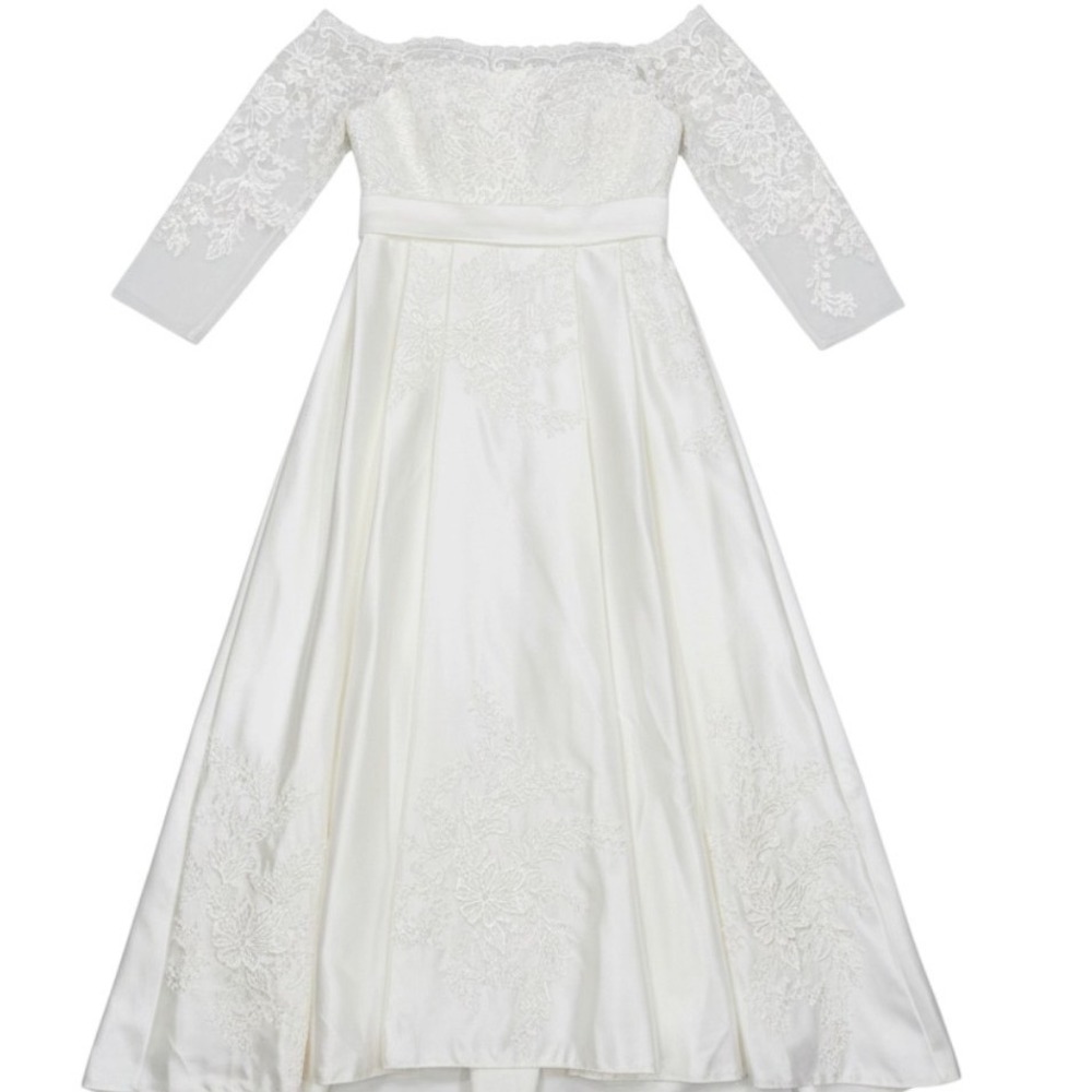 Girls Miniature Bride Dress Ivory Lace Long Sleeve Pageant Gown Size 4-6